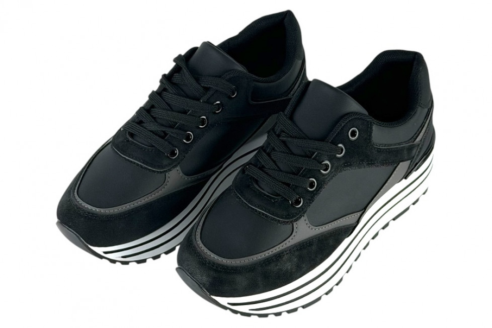 Γυναικεία Μαύρα Sneakers Δίσολα Με Κορδόνια