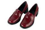 Γυναικεία Μπορντό Loafers Σε Γυαλιστερή Υφή Και Χοντρό Τακούνι 