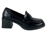 Γυναικεία Μαύρα Loafers Σε Γυαλιστερή Υφή Και Χοντρό Τακούνι 