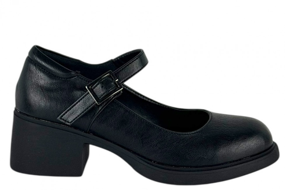 Γυναικεία Μαύρα Loafers Με Μπαρέτα Και Χοντρό Τακούνι 