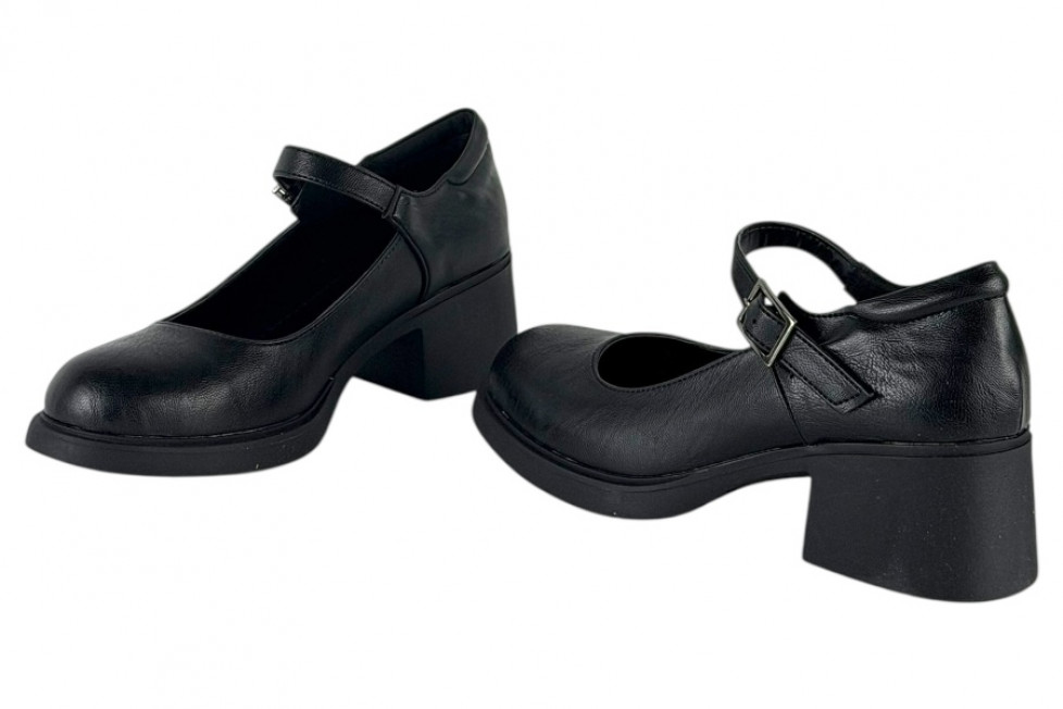 Γυναικεία Μαύρα Loafers Με Μπαρέτα Και Χοντρό Τακούνι 