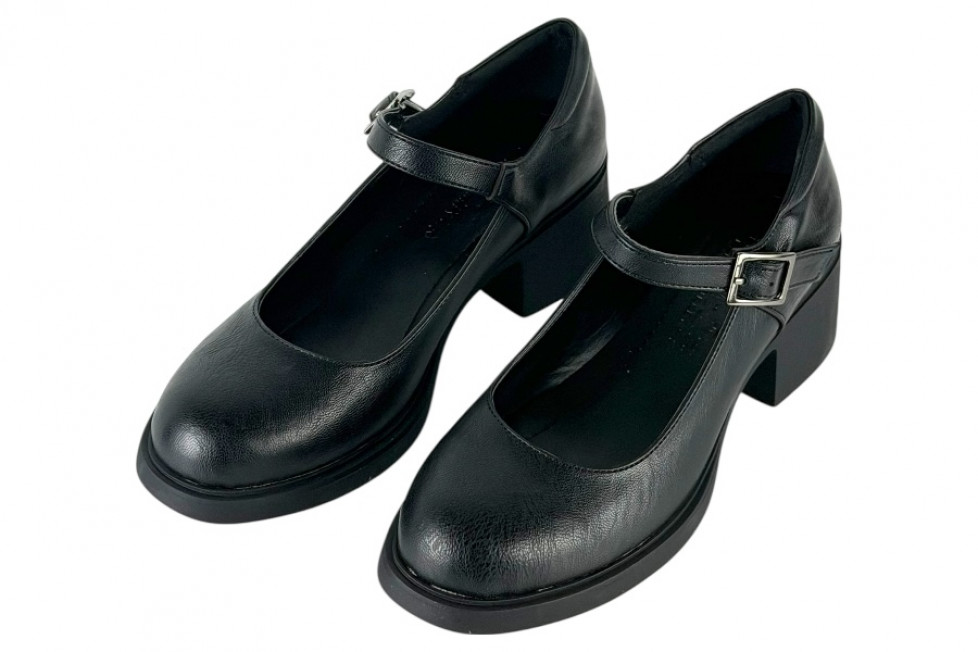 Γυναικεία Μαύρα Loafers Με Μπαρέτα Και Χοντρό Τακούνι 
