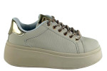 Γυναικεία Μπεζ Sneakers Δίσολα Με Strass Κορδόνια