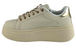 Γυναικεία Μπεζ Sneakers Δίσολα Με Strass Κορδόνια