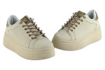 Γυναικεία Μπεζ Sneakers Δίσολα Με Strass Κορδόνια