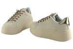 Γυναικεία Μπεζ Sneakers Δίσολα Με Strass Κορδόνια