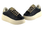Γυναικεία Mαύρα Sneakers Δίσολα Με Strass Κορδόνια