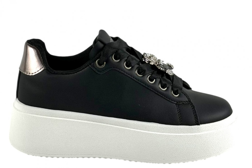 Γυναικεία Mαύρα Sneakers Δίσολα Με Αποσπώμενο Αξεσουάρ Στα Κορδόνια