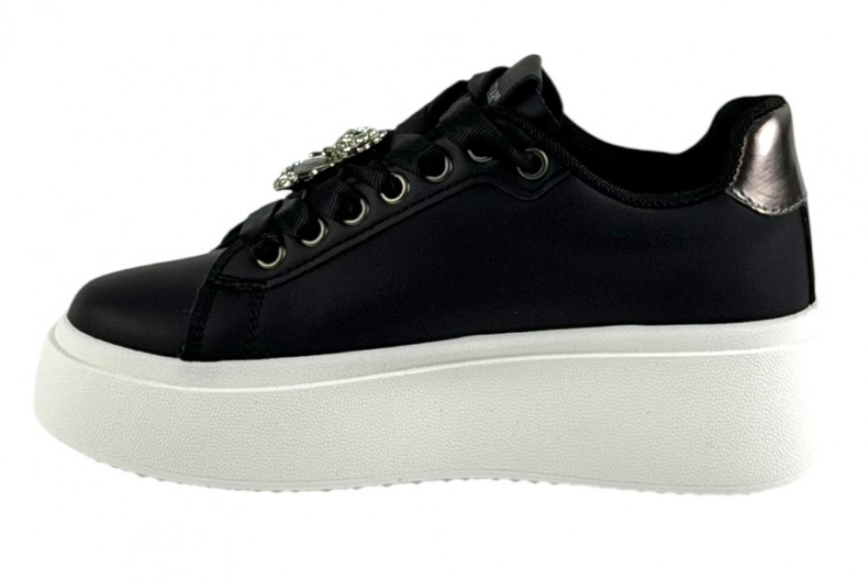 Γυναικεία Mαύρα Sneakers Δίσολα Με Αποσπώμενο Αξεσουάρ Στα Κορδόνια