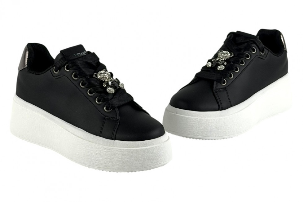 Γυναικεία Mαύρα Sneakers Δίσολα Με Αποσπώμενο Αξεσουάρ Στα Κορδόνια