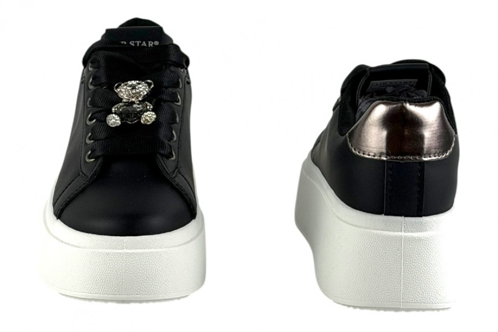 Γυναικεία Mαύρα Sneakers Δίσολα Με Αποσπώμενο Αξεσουάρ Στα Κορδόνια