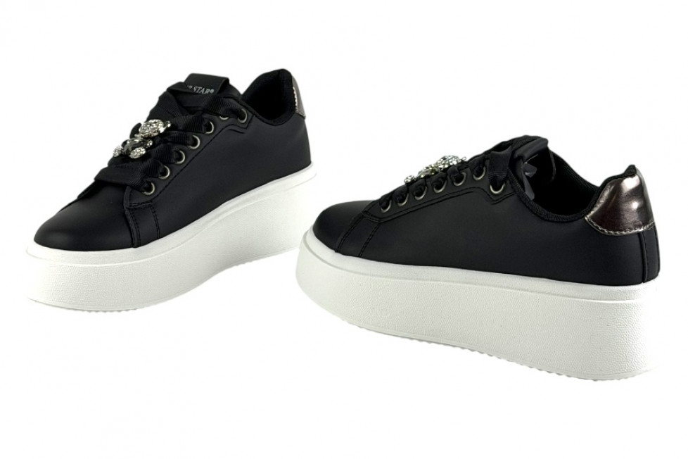 Γυναικεία Mαύρα Sneakers Δίσολα Με Αποσπώμενο Αξεσουάρ Στα Κορδόνια