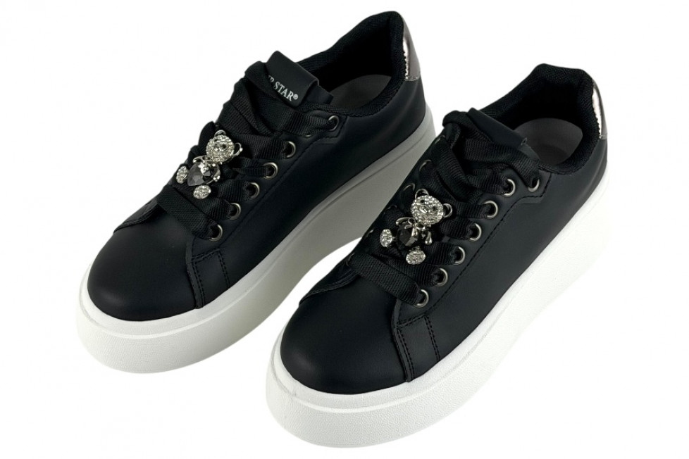 Γυναικεία Mαύρα Sneakers Δίσολα Με Αποσπώμενο Αξεσουάρ Στα Κορδόνια