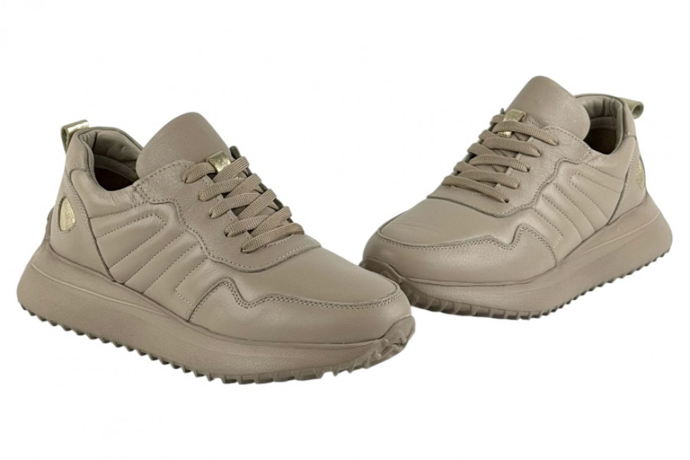 Δερμάτινα Ανατομικά Γυναικεία Γκρι Sneakers Με Κορδόνια 