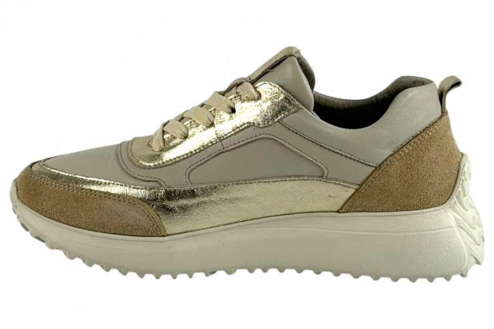 Δερμάτινα Ανατομικά Γυναικεία Μπεζ Sneakers Με Κορδόνια 