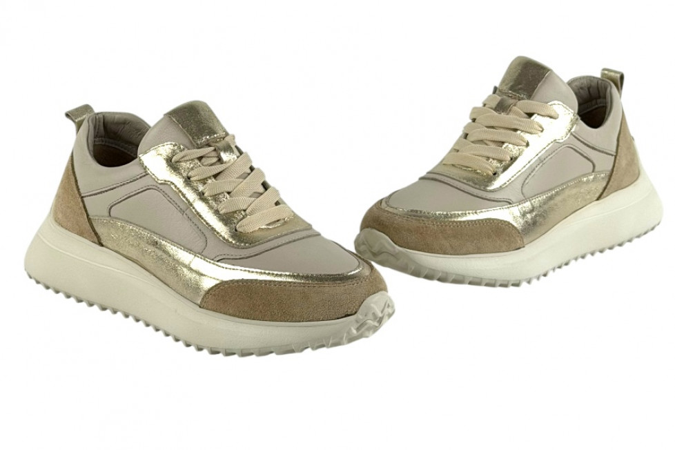 Δερμάτινα Ανατομικά Γυναικεία Μπεζ Sneakers Με Κορδόνια 