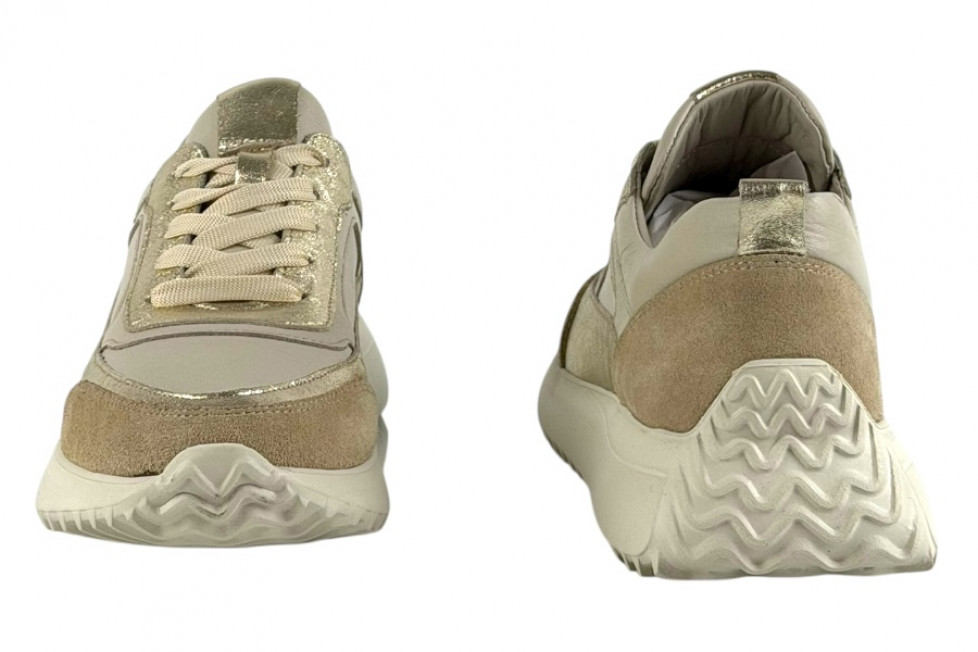 Δερμάτινα Ανατομικά Γυναικεία Μπεζ Sneakers Με Κορδόνια 