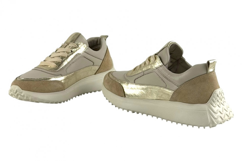 Δερμάτινα Ανατομικά Γυναικεία Μπεζ Sneakers Με Κορδόνια 