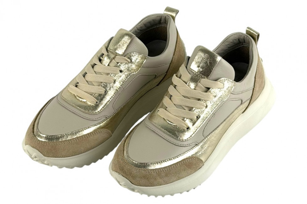Δερμάτινα Ανατομικά Γυναικεία Μπεζ Sneakers Με Κορδόνια 
