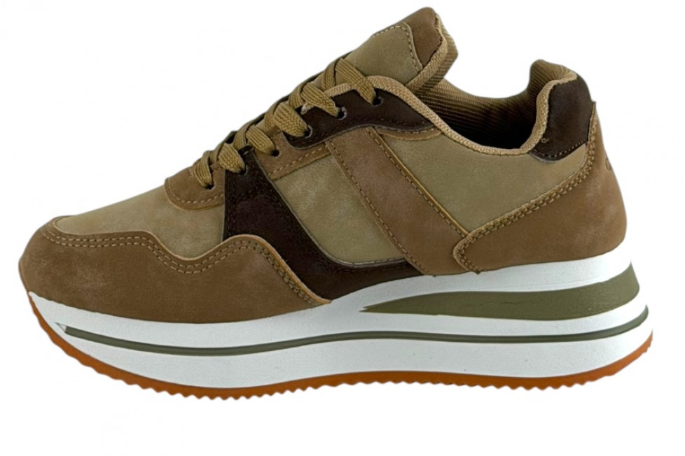 Γυναικεία Mπεζ Sneakers Με Ψηλή Σόλα Και Καφέ Λεπτομέρειες