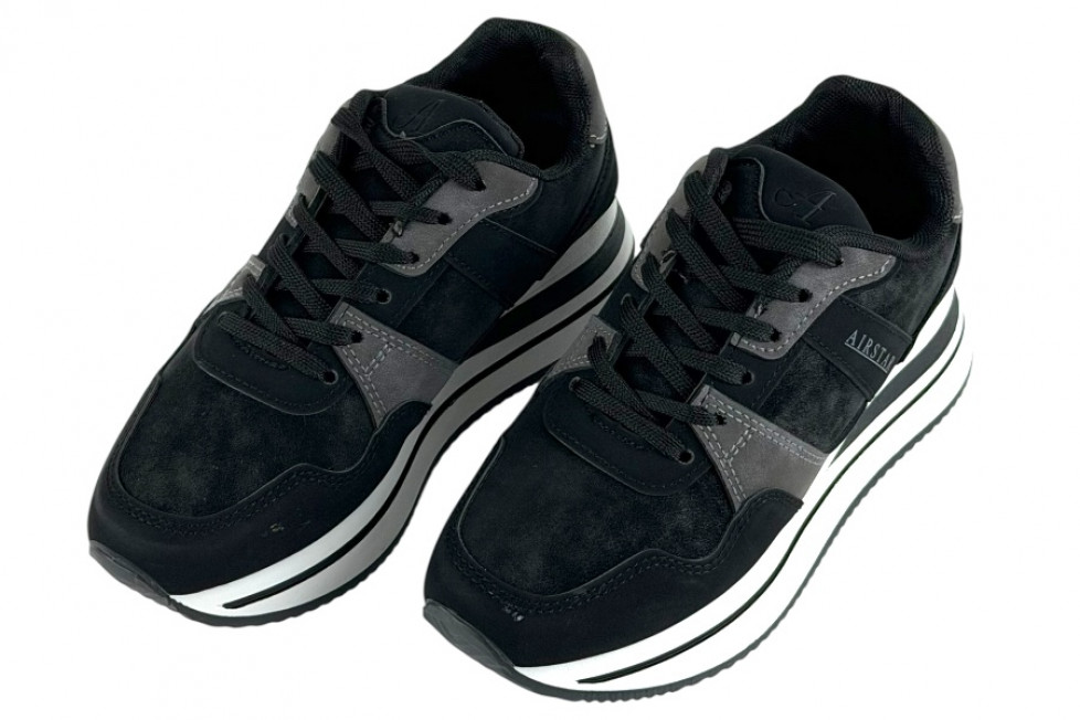 Γυναικεία Mαύρα Sneakers Με Ψηλή Σόλα Και Γκρι Λεπτομέρειες