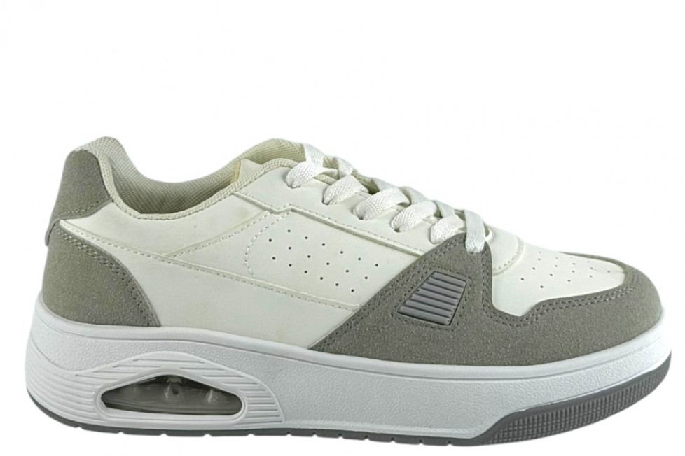 Γυναικεία Λευκά Sneakers Με Αερόσολα Και Γκρι Λεπτομέρειες