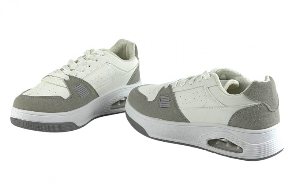 Γυναικεία Λευκά Sneakers Με Αερόσολα Και Γκρι Λεπτομέρειες
