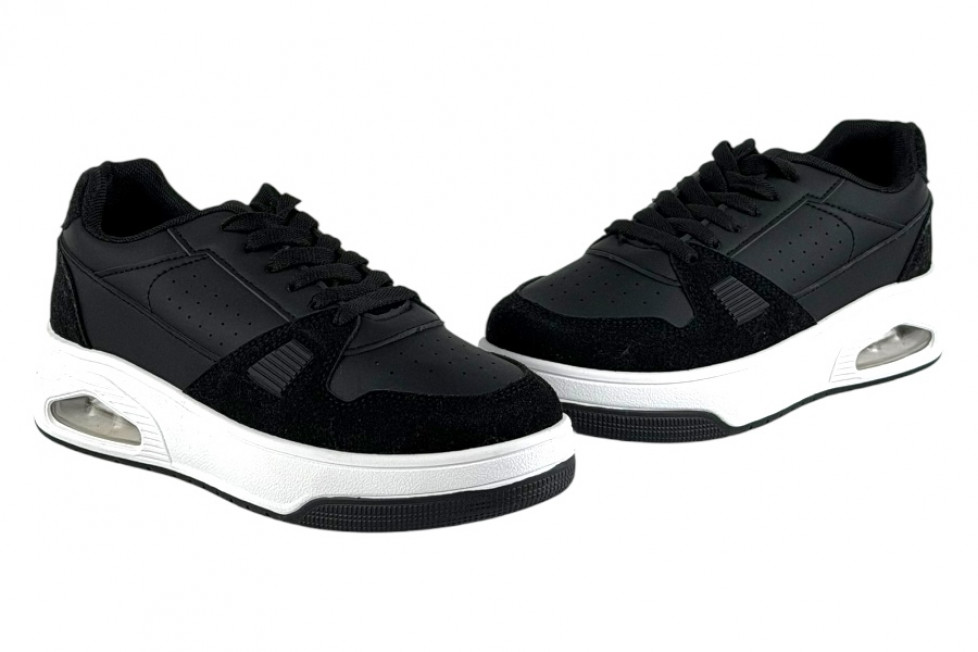 Γυναικεία Mαύρα Sneakers Με Αερόσολα Και Κορδόνια 